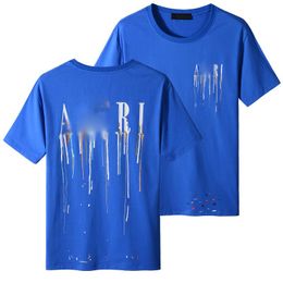 Men's T-Shirts 2259 Summer Cotton casual letter spray paint pattern youth round neck short sleeve men's t-shirt