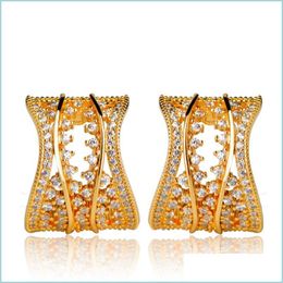 Stud Stud Dazz Luxury Gold Color Flower Square Earrings Cz Zircon Hollow Out Earring Womens Wedding Party Banquet Copper Accessories Dhjin