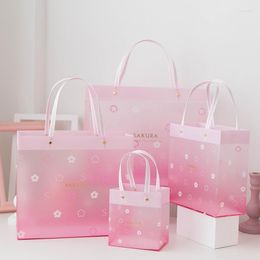 Gift Wrap 12pcs/lot Pink Romantic Transparent Birthday Portable Plastic Bag PVC Sakura Rivet PP Clothing Store Packaging