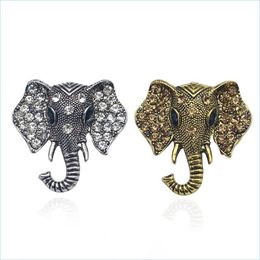 Pins Brooches Vintage Rhinestone Elephant Brooch Bronze Animal Brooches For Women Men Denim Suit Sweater Collar Pin Button Badge Br Dhy46