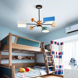 Pendant Lamps Nordic Wooden Lamp 220V Children Kids Baby Boy Bedroom Ceiling Hanging Light For Living Room 3 Colour Temperature 42W