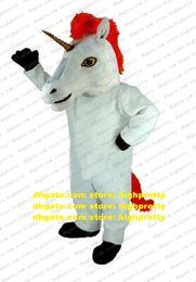 White Unicorn Mascot Costume UNIMON DOO JOYUNICORN Single Angle Horse Adult Short Hairs Leaf Ears Sharp Eyes No.7923