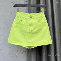 Women's Jeans Fluorescent Green A- Line Denim Shorts Women's Summer Clothes 2022 Korean Style Candy Colour Wide Leg Pants Fashion