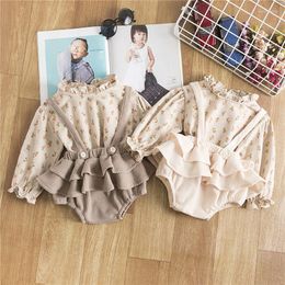Clothing Sets Cute Baby Girls 2Pcs Fall Outfits Spring Autumn Long Sleeve Floral Print Tops Suspender Shorts Set Toddler Girl