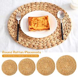 Table Mats 1 PC Round Placemats Woven For Dining Water Hyacinth Heat-Resistant Non-Slip Handmade Placemat