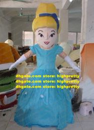 Pretty Blue Princess Mascot Costume Mascotte Rani Infanta With Long Blue Skirt Yellow Bushy Hairs Adult Size No.2750 Free Ship