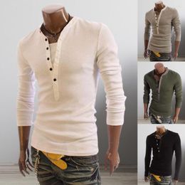 Men's Suits B8371 Cotton T Shirt Men Solid Color Tshirt Single-breasted Collar Long Sleeve