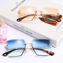 Sunglasses Brand Designer Frameless Square Women Vintage Metal Reflective Glasses For Unisex Mirror Retro Gafas