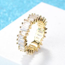 Cluster Rings Women Luxury Eternity Wedding Punk Band Ring Princess Cut Zircon Fashion Female Jewellery Anniversary Gift Full Ladder CZ