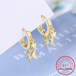 simple hoops Australia - Hoop Earrings 925 Sterling Silver Woman Fashion Jewelry High Quality Simple Star Moon Cross Golden