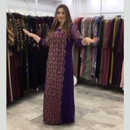 Ethnic Clothing Chiffon Rhinestone Elastic Robe Purple Arabic Style Dress Muslim Birthday Vestidos Arabes De Verano Mujer2022