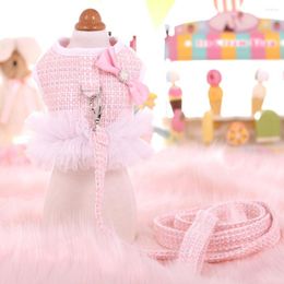 Dog Collars Wool Plaid Small Pet Cat Harness Vest And Leash Chihuahua Princess Party Tutu Dress Skirt Clothes Puppy Collar Leads