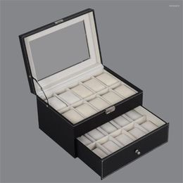 Watch Boxes Professional 20 Grids Box Storage Holder Double Layers PU Leather Watches Case Organiser Jewellery Display