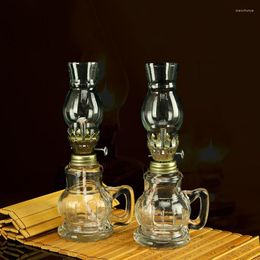 Candle Holders 18cm Glass Kerosene Lanterns Oil Lamp Classic Retro Family Decorative Lights Portable Adornment