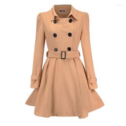 Women's Trench Coats Fad Autumn Winter Vintage Wool Coat For Women Classic Long With Sashes Turn Down Collar Office Lady Female Overcoat