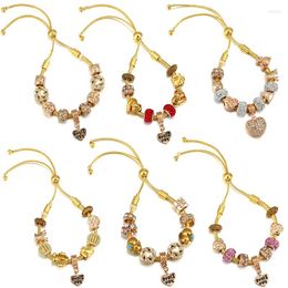 Charm Bracelets Golden Adjustable Pulseras For Women Flower Airplane Charms Bracelet Men Glass Beads I Love You Heart Pendant Girls Jewelry