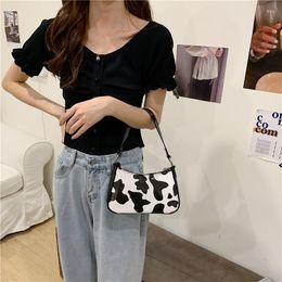 Cosmetic Bags Vintage Harajuku PU Leather Bag Kawaii Cute Sweet Cow Pattern Spot Handbag Mini Underarm Axillary Pouch