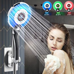 Bathroom Shower Heads LED Head Digital Filter Temperature Control 3 Spraying Mode Sprayer Water Saving Accessories 221103