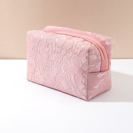 Pink Lace Makeup Bag Organiser Women Girls Luxury Travel Cosmetic Bags Small Toiletries Bag Lady Portable Beauty Case