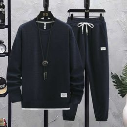 Tracksuit Waffle sweater twopiece outer suit men's spring autumn and winter round neck longsleeved Tshirt fashion simple casual sports Y2211