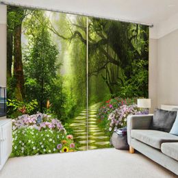 Curtain Nature Scenery Curtains Blackout 3D Window For Living Room Green Forest Soundproof Windproof