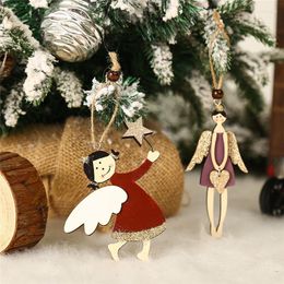 Christmas Decorations Xmas Cute Angel Pendants Tree Wooden Craft For Home DIY Kid Gift Year 2022