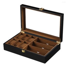 Watch Boxes 9 Slots Novelty Wooden Display Box Case Clear Glass Top Locking Eyeglasses Glasses Storage Organiser