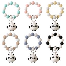 Silicone Beaded Bracelets Keychains Cartoon Panda Pendant Wrist Keychain Cute Doll Keyring Fashion Accessories