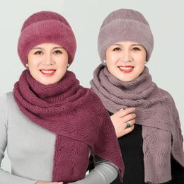 Berets Old Lady Hat Women's Autumn Winter Scarf Set Thermal Cotton Windproof Knitted Woollen Cap For Middle-Aged Mother Grandma