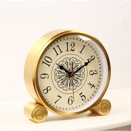 Table Clocks Brass European Retro Clock Watch Living Room Office Bedroom Desk Luxury Silent Quartz Vintage