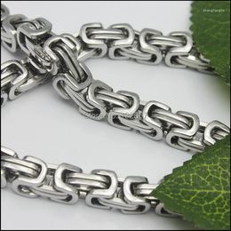 Chains 8.5mm Classic Square Byzantine Chain Men's Necklace Polished Stainless Steel Jewellery 24''
