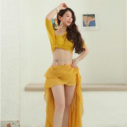 Stage Wear Belly Dance Female Adult Practice Clothes Elegant Top And Long Skirt Performance Set Oriental Bellydance Hip Scarf Costume