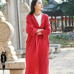Women's Trench Coats 2022 Cotton Suit-dress Read 100 Xiu Spinning Will Code National Customs Women's Long Sleeve Cardigan Loose Coat