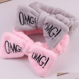 Hair Accessories New Cute Butterfly Bow Headbands Omg Letter Elastic Hair Bands Women Girls Coral Fleece Makeup Washing Accessories Dhrjc