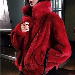 Women's Fur 2022 Women Winter Fashion Imitation Mink Velvet Coats Ladies Solid Loose Short Outerwear Female Casual Elegant Jackets G99
