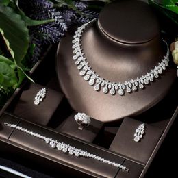 Necklace Earrings Set HIBRIDE Luxury Women Jewellery Water Drop Bridal CZ Bracelet Ring 4pcs Big Wedding For Bride N-692