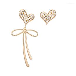 Stud Earrings AB Heart S925 For Women Cubic Zirconia Bowknot Pin Gold Plated Party Wedding Jewellery