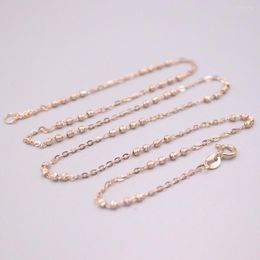 Chains Solid Pure 18K Rose Gold Necklace 1.8mmW Carved Beads O Chain Link 17.7"L