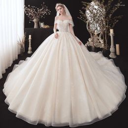 Wedding Dress Vestidos De Novia Organza Ball Gown Off The Shoulder Sparkly Beading Robe Mariage V-Neck Luxury Sukienka Na Wesele