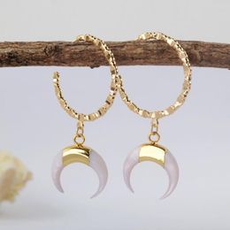 Dangle Earrings BOROSA Natural White Shell Crescent For Women Fashion Moon Sea Earring Gold Hoop Jewelry HD0185