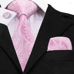 Bow Ties SN-436 Pink Floral Tie Hanky Cufflinks Sets Men's Silk For Men Formal Wedding Party Groom