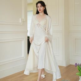 Women's Sleepwear 2022 French Ice-silk Pyjamas Autumn Women Sexy Charm Two-piece Nightgown Thin Home Suit Long Sleeves Silk Robes Loose Robe