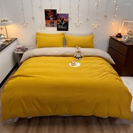 Bedding Sets Nordic Simple Soft Quilt Cover And Sheet Pillowcase AB Double Sided Design Turmeric Solid Colour 3/4 Piece Set Home