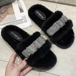 Slippers Women House Flats Flip Flops Shoes Female Bling Casual Slides Spring Autumn Furry For Ladies Home