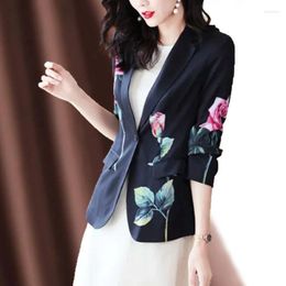 Women's Suits Autumn Winter Rose Print Temperament Blazer Ladies Long Sleeve Elegant Fashion All-match Casual Suit Coat Women Cardigan