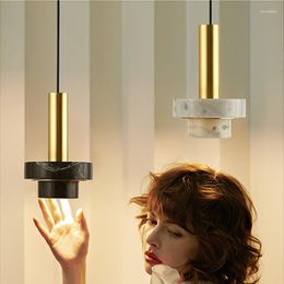 Pendant Lamps Nordic Ins Japanese Marble Terrazzo Gold Lights Led Luxury Living Room Bedroom Bedside Bar Hallway Decor Salon