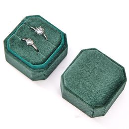 Velvet Jewelry Box Octagonal Ring Boxes Double Ring Case Wedding Ceremony Rings Display Package with Detachable Lid