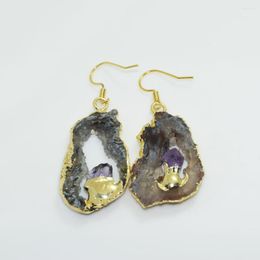 Dangle Earrings 1pc Grey Natural Slab Druzy Stone For Gift Raw Geode Crystal Quartz Slice Drop Women