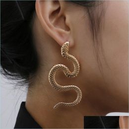 Stud Stud Creative Cool Fashion Metal Snake Earrings Jewellery Geometric Female Exaggerated Embossed For Women 2021 Drop Delivery Dh48W