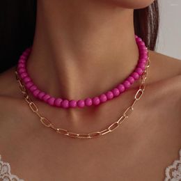 Choker Arrivals Fuchsia Beads Neck Gold Colour Chain Necklace Multi Layer Goth Chocker Jewellery On The Women Collar